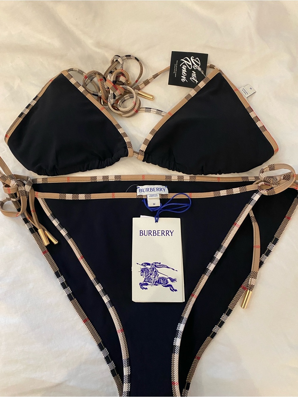 Burberry Black Swim Set with Beige Vintage Check Trim